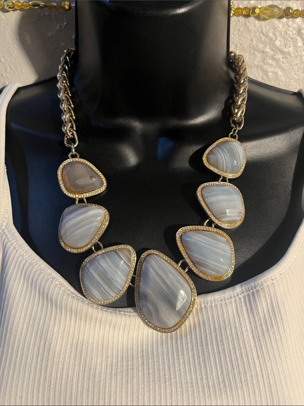 Banana Republic Gold-Trim Light Gray Agate Statement Necklace